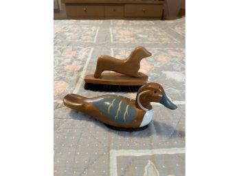 Vintage Wood Decoy Duck And Brush