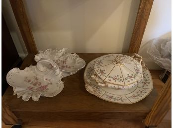 Limoges Soup Tureen And Tray, ANTIQUE C.T. GERMANY CARL TIELSCH DOUBLE SIDED PORCELAIN Candy Dish With Handle
