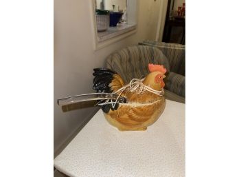 Chicken Soup Tureen With Soup Spoon