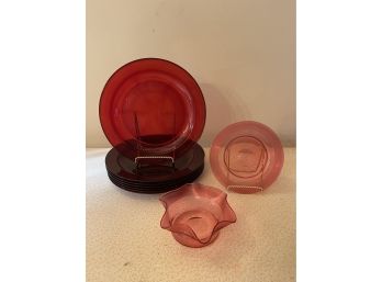 Ruby Glass Plates And Pink Glass