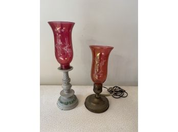 Antique Ruby Glass Lamp & Candle Stick Holder