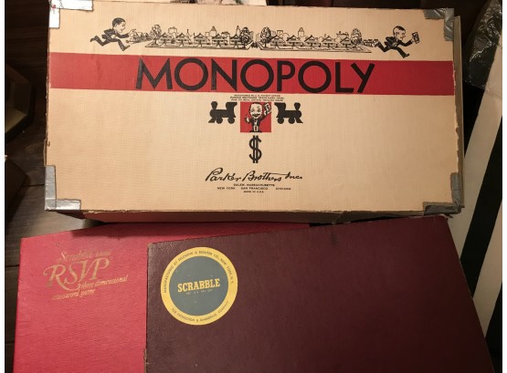 Vintage Board Games Monopoly Scrabble & RSVP