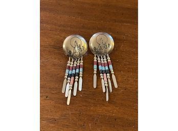 Vintage Sterling Native American Beaded Earrings