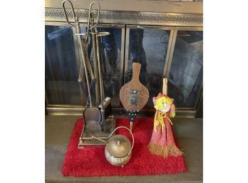Vintage Fireplace Tools , Brass Fire Starter Cauldron