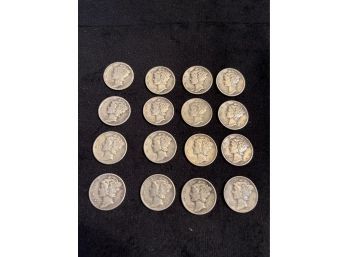 16 - Silver Mercury Dimes 1916-1945