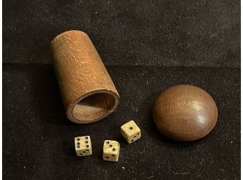 Antique Miniature Dice And Wood Holder