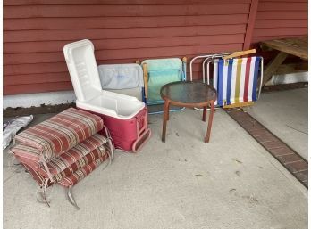 Beach Chairs, Cooler, Cushions, Side Table