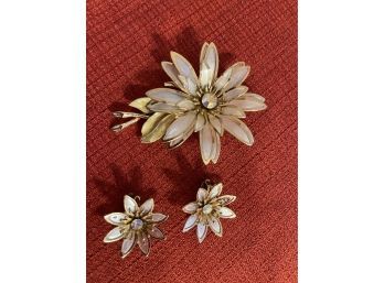 Vintage Floral Pin And Clip On Earrings
