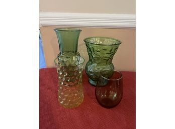 Antique Iridescent & Vintage Green Vases