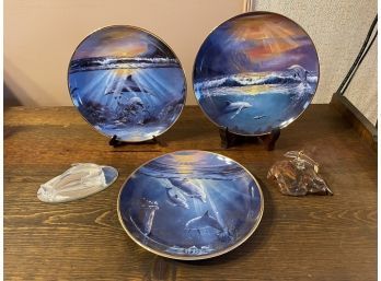 Dolphin Collector Plates, Blown Glass Dolphins