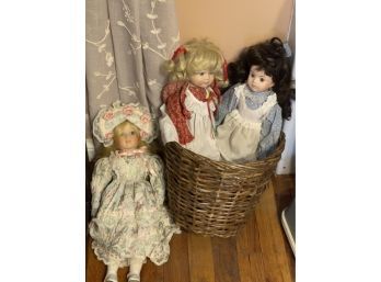 Vintage Dolls And Basket