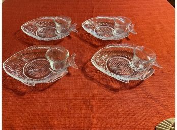 Vintage Cocktail / Appetizer Fish Plates With Cups