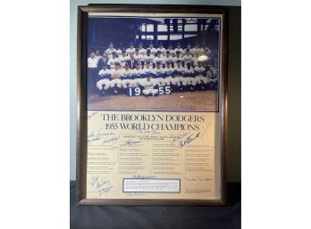 Team Signed Brooklyn Dodgers 1955 Framed Poster