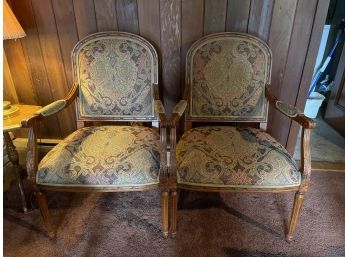 Ethan Allen Matching Carved Wood Side Chairs