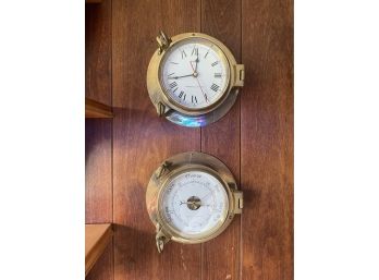 Brass Barometer & Quartz Clock