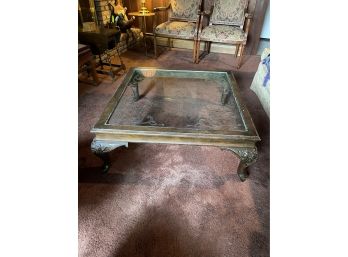Wood Coffee Table, Glass Top With Etched Designs