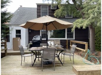 Patio Table, Chairs And Umbrella With Stand