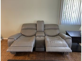 Genuine Leather Electric Reclining Sofa With Cup Holders & Storage - Tested & Working