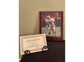 Signed Dallas Cowboys Michael Irvin Photo With Letter Of Authenticity 8x10 Mounted