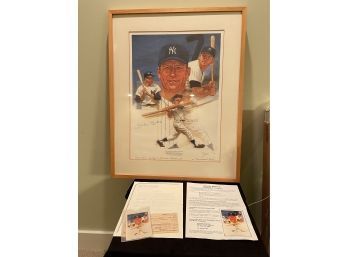 Signed Mickey Mantle Lithograph 1988 Home Run # 283/536 With Purchase Receipts & Congratulation Letter