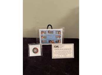 OJ Simpson & 9 Official Guyana Stamps With COA & Baseball Hall Of Fame Limited Edition Pin