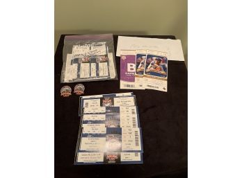 NY Mets Game Day Ticket Stubs & 2 Pins
