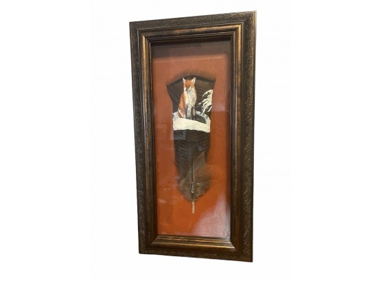 Framed Hand Painted Turkey Feather - Fox
