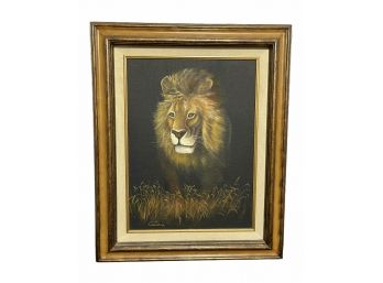 Signed Lion Head Painting