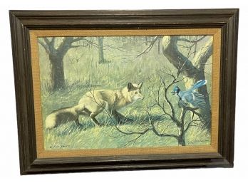 Peter Darro, Fox & Blue Jay, Print On Canvas, Signed And Numbered In Marker