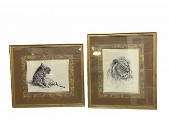 Original Signed & Framed Lion & Tiger Artwork