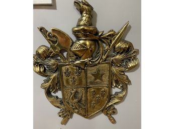 Vintage Medieval Brass Coat Of Arms Wall Hanging