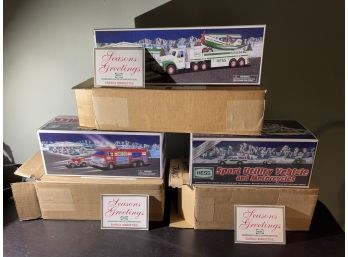 Vintage Hess Trucks With Season Greeting Cards & Original Boxes