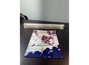 Signed HOF Gordie Howe 8x10 Photo & Wayne Gretzky Skate Guard
