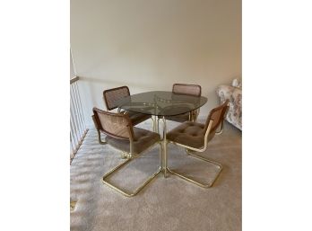 Mid Century Modern Brass & Glass Table & Chair Set