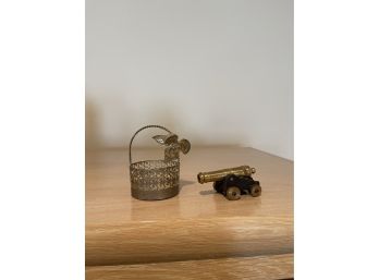 Brass Cannon & Miniature Basket
