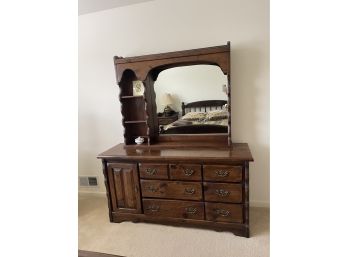 Wood 2pc Dresser W/ Mirrored Hutch