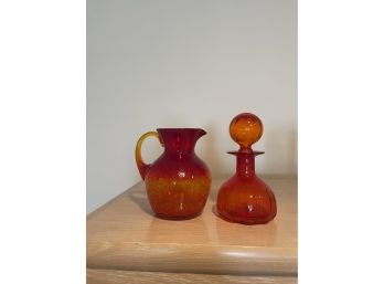 Colored Art Glass Pitcher & Decanter