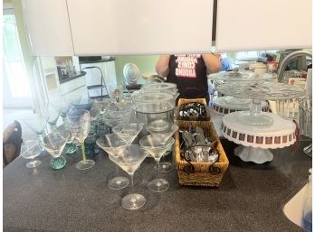 Martini Glasses, Cake Plates, Silverware Set