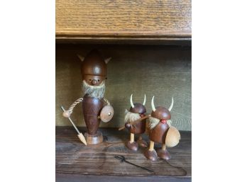 Vintage Wood Viking Figures