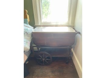 Vintage Wood Tea Cart With Glass Top