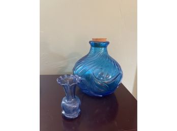 Italian Blue Glass Vase, Blue Glass Decanter