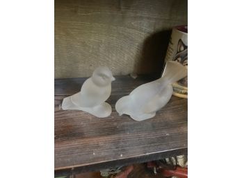 Vintage Frosted Glass Bird Paper Weights