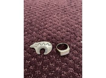 Sterling Silver Bear Pin , 925 Sterling Ring