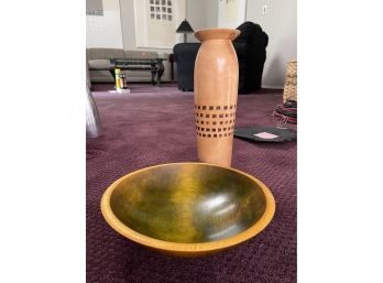 Gallery North - Signed Hand Spun Wood Vase, Hand Crafted Bowl By Taking Turns
