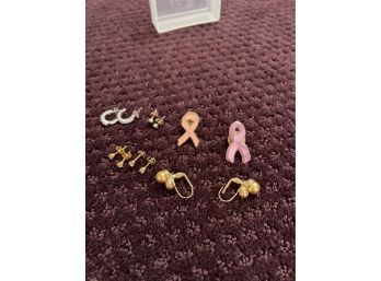 Earrings & Cancer Ribbon Pins