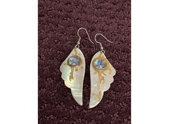 BOHO Handmade White Shell Abalone Feather Painted ANGEL WINGS Earrings