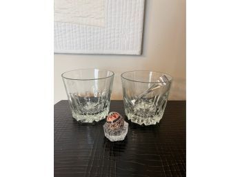 Princess House Etched Glass Ice Buckets, Crystal Egg Cup & Painted Wood Egg