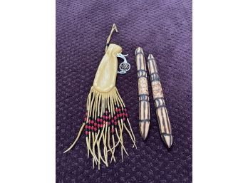 Tribal Tobacco Bag, Vintage Australian Aboriginal Massage Sticks