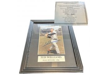 Signed & Framed Ted Williams Photo With COA Certificate Of Authenticity
