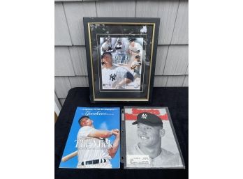Framed Mickey Mantle Collage With MLB Foil Sticker, NY Post The Mick Magazine Mickey Mantle Sports Illustrated
